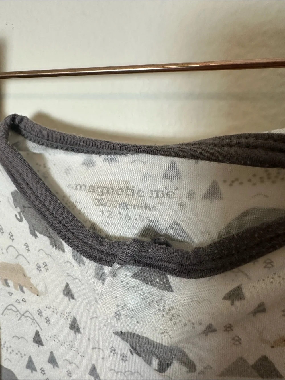 Magnetic Me Grey Animal Mountain Print Footie Onesie 3-6 Months